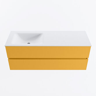 Mondiaz VICA 130cm badmeubel onderkast Ocher 2 lades. Wastafel CLOUD links 1 kraangat, kleur Talc.