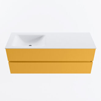 Mondiaz VICA 130cm badmeubel onderkast Ocher 2 lades. Wastafel CLOUD links zonder kraangat, kleur Talc.