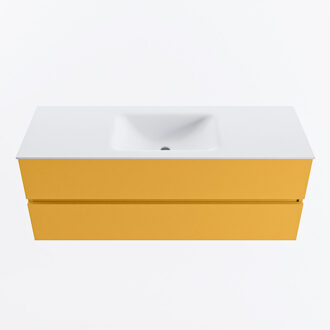 Mondiaz VICA 130cm badmeubel onderkast Ocher 2 lades. Wastafel CLOUD midden zonder kraangat, kleur Talc.