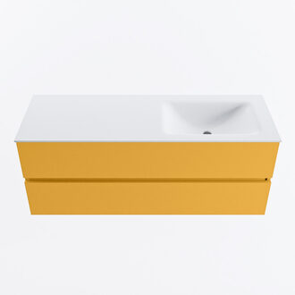 Mondiaz VICA 130cm badmeubel onderkast Ocher 2 lades. Wastafel CLOUD rechts zonder kraangat, kleur Talc.