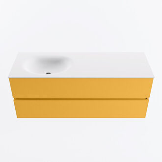 Mondiaz VICA 130cm badmeubel onderkast Ocher 2 lades. Wastafel MOON links 1 kraangat, kleur Talc.