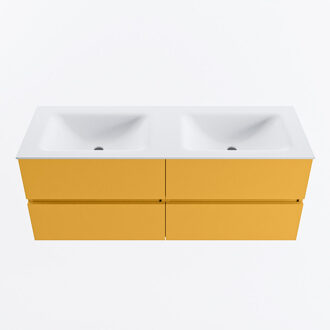 Mondiaz VICA 130cm badmeubel onderkast Ocher 4 lades. Wastafel CLOUD dubbel 2 kraangaten, kleur Talc.