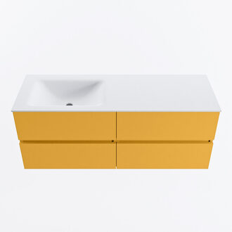 Mondiaz VICA 130cm badmeubel onderkast Ocher 4 lades. Wastafel CLOUD links zonder kraangat, kleur Talc.
