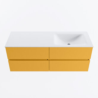 Mondiaz VICA 130cm badmeubel onderkast Ocher 4 lades. Wastafel CLOUD rechts zonder kraangat, kleur Talc.