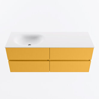 Mondiaz VICA 130cm badmeubel onderkast Ocher 4 lades. Wastafel MOON links 1 kraangat, kleur Talc.