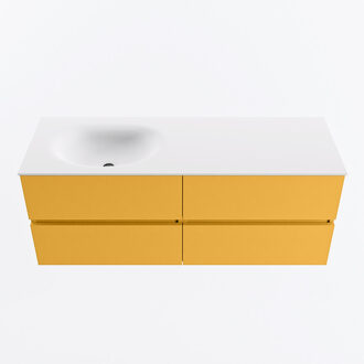 Mondiaz VICA 130cm badmeubel onderkast Ocher 4 lades. Wastafel MOON links zonder kraangat, kleur Talc.