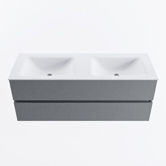 Mondiaz VICA 130cm badmeubel onderkast Plata 2 lades. Wastafel CLOUD dubbel 2 kraangaten, kleur Talc.