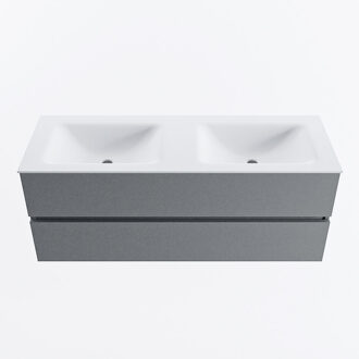 Mondiaz VICA 130cm badmeubel onderkast Plata 2 lades. Wastafel CLOUD dubbel zonder kraangat, kleur Talc.