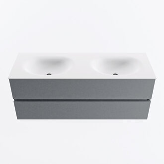 Mondiaz VICA 130cm badmeubel onderkast Plata 2 lades. Wastafel MOON dubbel zonder kraangat, kleur Talc.