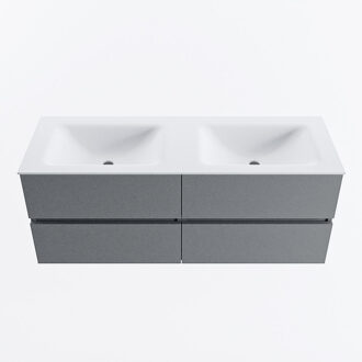 Mondiaz VICA 130cm badmeubel onderkast Plata 4 lades. Wastafel CLOUD dubbel 2 kraangaten, kleur Talc.