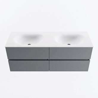 Mondiaz VICA 130cm badmeubel onderkast Plata 4 lades. Wastafel MOON dubbel 2 kraangaten, kleur Talc.