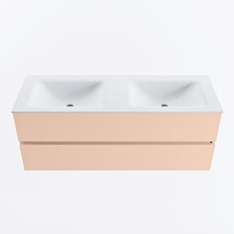 Mondiaz VICA 130cm badmeubel onderkast Rosee 2 lades. Wastafel CLOUD dubbel 2 kraangaten, kleur Talc.