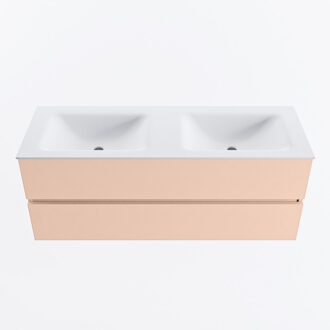 Mondiaz VICA 130cm badmeubel onderkast Rosee 2 lades. Wastafel CLOUD dubbel zonder kraangat, kleur Talc.