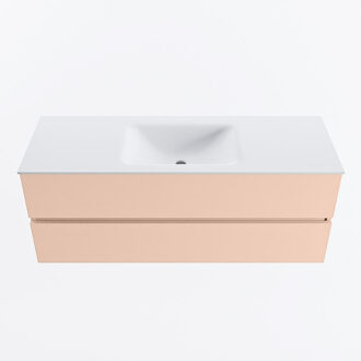 Mondiaz VICA 130cm badmeubel onderkast Rosee 2 lades. Wastafel CLOUD midden zonder kraangat, kleur Talc.