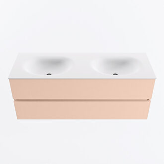 Mondiaz VICA 130cm badmeubel onderkast Rosee 2 lades. Wastafel MOON dubbel 2 kraangaten, kleur Talc.