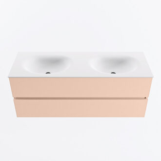 Mondiaz VICA 130cm badmeubel onderkast Rosee 2 lades. Wastafel MOON dubbel zonder kraangat, kleur Talc.