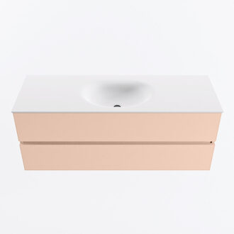 Mondiaz VICA 130cm badmeubel onderkast Rosee 2 lades. Wastafel MOON midden 1 kraangat, kleur Talc.