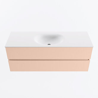 Mondiaz VICA 130cm badmeubel onderkast Rosee 2 lades. Wastafel MOON midden zonder kraangat, kleur Talc.