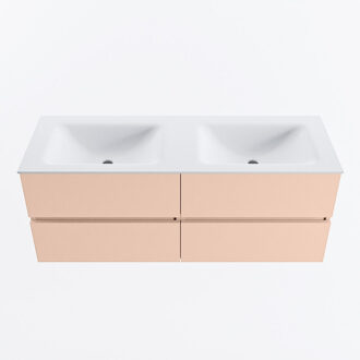 Mondiaz VICA 130cm badmeubel onderkast Rosee 4 lades. Wastafel CLOUD dubbel 2 kraangaten, kleur Talc.