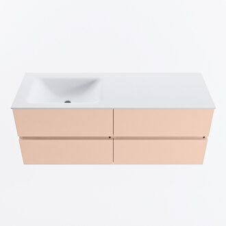 Mondiaz VICA 130cm badmeubel onderkast Rosee 4 lades. Wastafel CLOUD links 1 kraangat, kleur Talc.