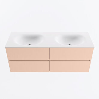 Mondiaz VICA 130cm badmeubel onderkast Rosee 4 lades. Wastafel MOON dubbel 2 kraangaten, kleur Talc.