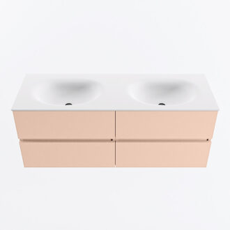 Mondiaz VICA 130cm badmeubel onderkast Rosee 4 lades. Wastafel MOON dubbel zonder kraangat, kleur Talc.