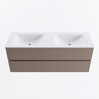 Mondiaz VICA 130cm badmeubel onderkast Smoke 2 lades. Wastafel CLOUD dubbel zonder kraangat, kleur Talc.