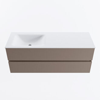 Mondiaz VICA 130cm badmeubel onderkast Smoke 2 lades. Wastafel CLOUD links zonder kraangat, kleur Talc.