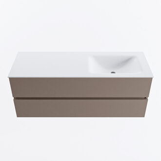 Mondiaz VICA 130cm badmeubel onderkast Smoke 2 lades. Wastafel CLOUD rechts zonder kraangat, kleur Talc.