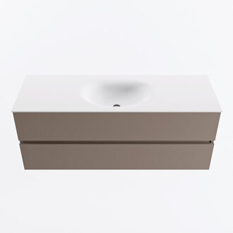 Mondiaz VICA 130cm badmeubel onderkast Smoke 2 lades. Wastafel MOON midden zonder kraangat, kleur Talc.