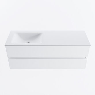 Mondiaz VICA 130cm badmeubel onderkast Talc 2 lades. Wastafel CLOUD links 1 kraangat, kleur Talc.