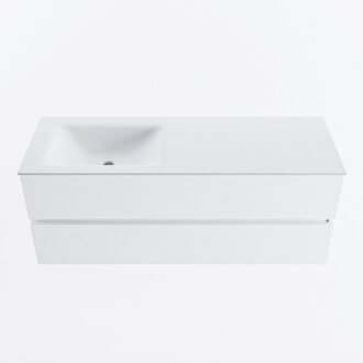 Mondiaz VICA 130cm badmeubel onderkast Talc 2 lades. Wastafel CLOUD links zonder kraangat, kleur Talc.