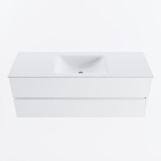 Mondiaz VICA 130cm badmeubel onderkast Talc 2 lades. Wastafel CLOUD midden 1 kraangat, kleur Talc.