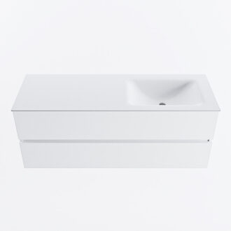 Mondiaz VICA 130cm badmeubel onderkast Talc 2 lades. Wastafel CLOUD rechts zonder kraangat, kleur Talc.