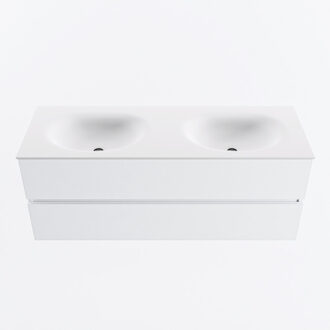 Mondiaz VICA 130cm badmeubel onderkast Talc 2 lades. Wastafel MOON dubbel 2 kraangaten, kleur Talc.