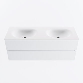 Mondiaz VICA 130cm badmeubel onderkast Talc 2 lades. Wastafel MOON dubbel zonder kraangat, kleur Talc.