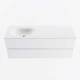 Mondiaz VICA 130cm badmeubel onderkast Talc 2 lades. Wastafel MOON links 1 kraangat, kleur Talc.