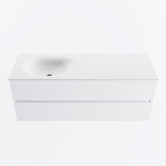 Mondiaz VICA 130cm badmeubel onderkast Talc 2 lades. Wastafel MOON links zonder kraangat, kleur Talc.