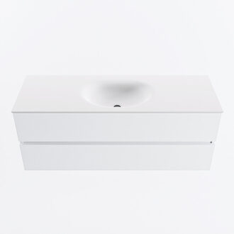 Mondiaz VICA 130cm badmeubel onderkast Talc 2 lades. Wastafel MOON midden 1 kraangat, kleur Talc.