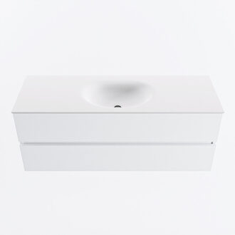 Mondiaz VICA 130cm badmeubel onderkast Talc 2 lades. Wastafel MOON midden zonder kraangat, kleur Talc.