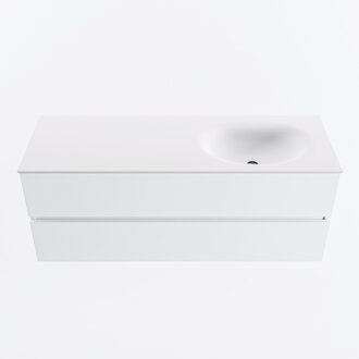 Mondiaz VICA 130cm badmeubel onderkast Talc 2 lades. Wastafel MOON rechts zonder kraangat, kleur Talc.