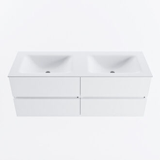Mondiaz VICA 130cm badmeubel onderkast Talc 4 lades. Wastafel CLOUD dubbel 2 kraangaten, kleur Talc.