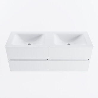 Mondiaz VICA 130cm badmeubel onderkast Talc 4 lades. Wastafel CLOUD dubbel zonder kraangat, kleur Talc.