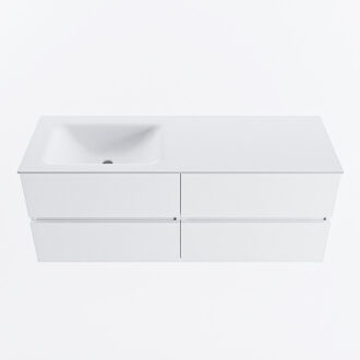 Mondiaz VICA 130cm badmeubel onderkast Talc 4 lades. Wastafel CLOUD links 1 kraangat, kleur Talc.