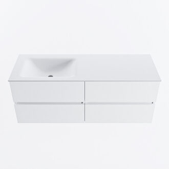 Mondiaz VICA 130cm badmeubel onderkast Talc 4 lades. Wastafel CLOUD links zonder kraangat, kleur Talc.