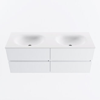 Mondiaz VICA 130cm badmeubel onderkast Talc 4 lades. Wastafel MOON dubbel 2 kraangaten, kleur Talc.