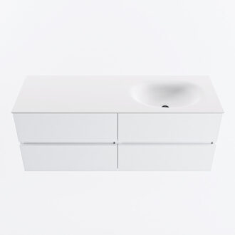 Mondiaz VICA 130cm badmeubel onderkast Talc 4 lades. Wastafel MOON rechts zonder kraangat, kleur Talc.