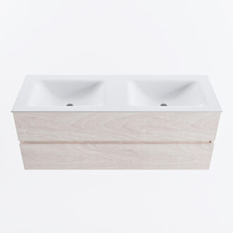 Mondiaz VICA 130cm badmeubel onderkast Underlayment 2 lades. Wastafel CLOUD dubbel 2 kraangaten, kleur Talc.