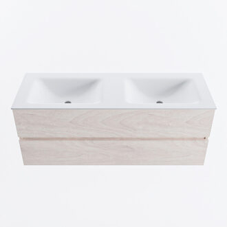 Mondiaz VICA 130cm badmeubel onderkast Underlayment 2 lades. Wastafel CLOUD dubbel zonder kraangat, kleur Talc.