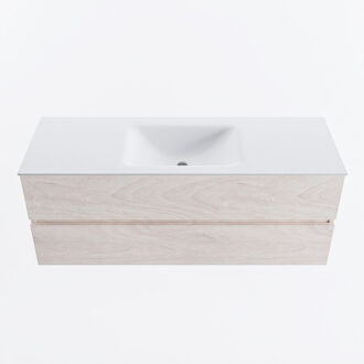 Mondiaz VICA 130cm badmeubel onderkast Underlayment 2 lades. Wastafel CLOUD midden 1 kraangat, kleur Talc.